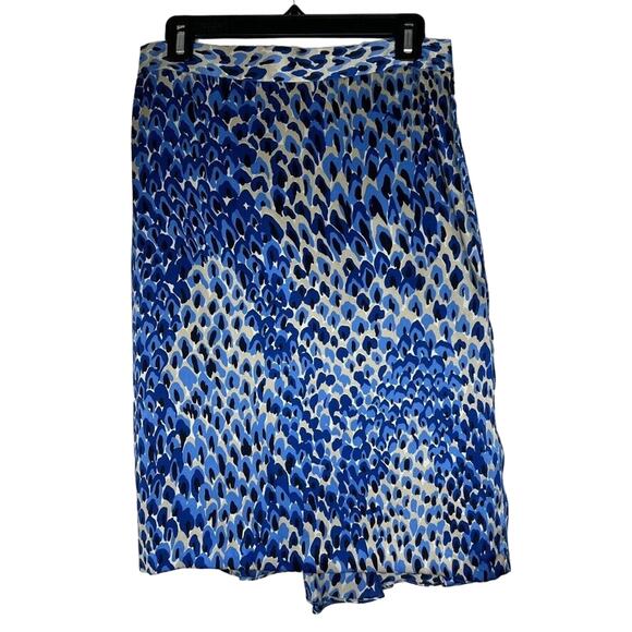 Tibi New York 100% Silk Abstract Print Skirt Women's 6 Blue Beige Knee Length - Picture 1 of 11